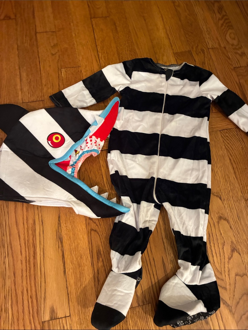 Black & White Striped Shark Hooded Footie with Colorful Mouth